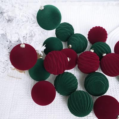 12pcs 8cm Christmas Velvet Ball Ornaments Shatterproof Christmas Balls Pendant Solid Color Reusable Xmas Tree Hanging Ornaments