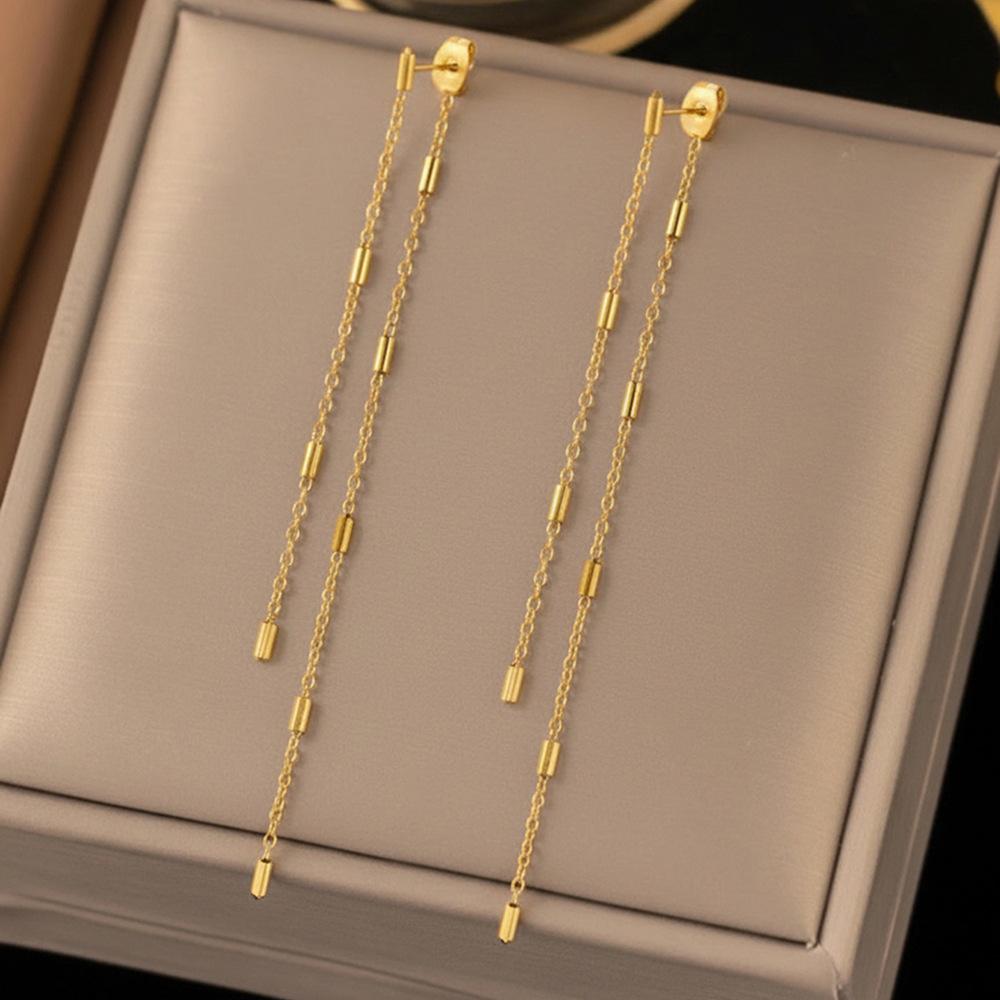 Stainless Steel Pipe Chain O-Chain Dangle Earrings for Women Ladies Classic No Fade Long Tassel Drop Earrings Jewelry Wholesale