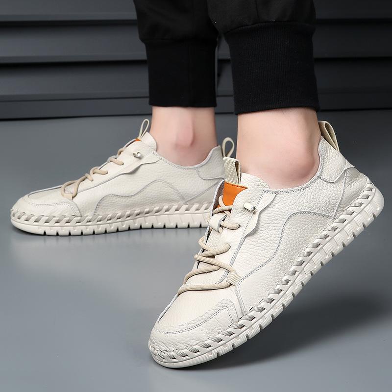 [First Layer Cowhide] Men's Handmade Shoes, Thin Soft-soled Casual Shoes, Personalized Summer New Breathable Trendy Versatile Shoes