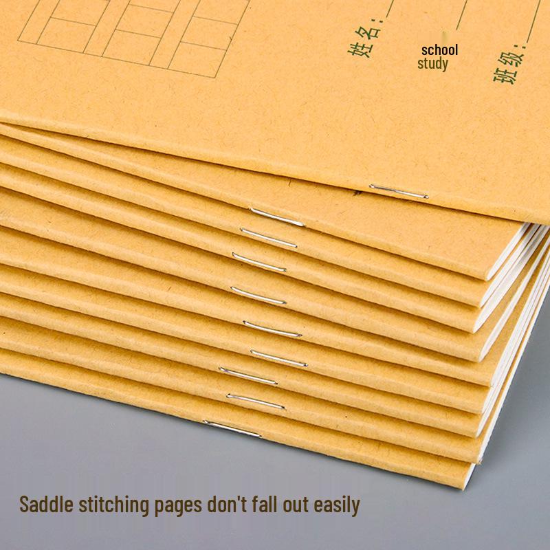 25K Kraft Paper Notebook for Primary & Secondary Students: Eye-Protecting, Double-Sided English, Math, & Pinyin Tianzige Workbook