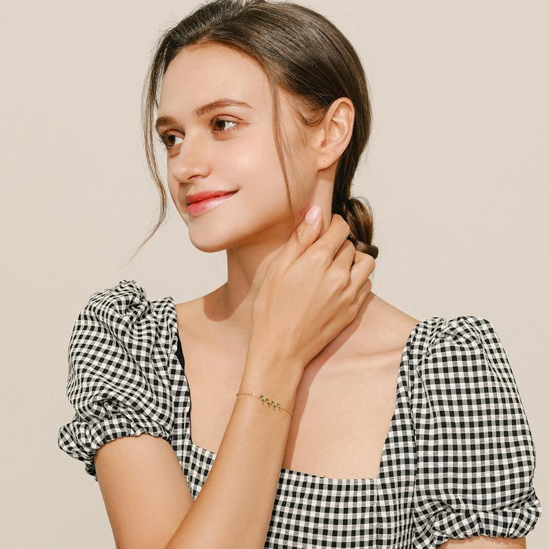 MODIAN 925 Sterling Silver Green Leaf Zirconia Adjustable Link Chain Bracelet For Women Fashion Wedding Jewelry Accessories