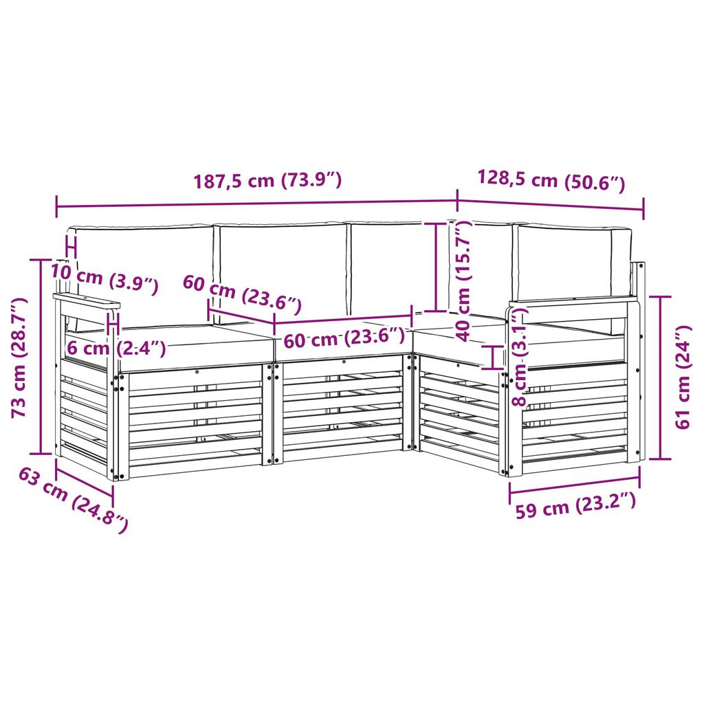 4 Piece Outdoor Sofa Set In Natural and Cream Colors Solid Acacia Wood