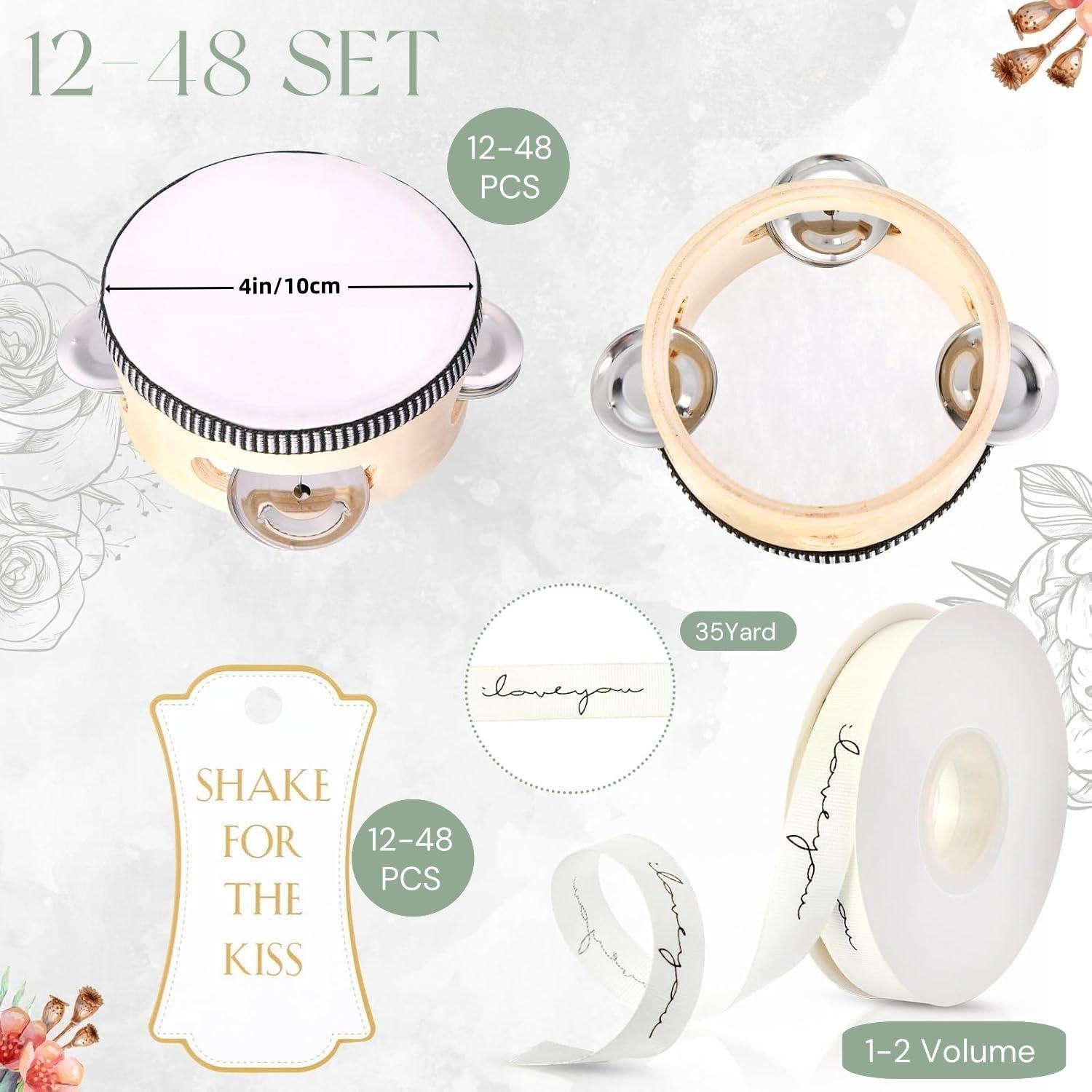 

12-48Set Wedding Tambourines for Adults Hand Drums Noise Makers Musical Instruments Tambourine for Church Party Favor 4/6/8Inch 12 Set