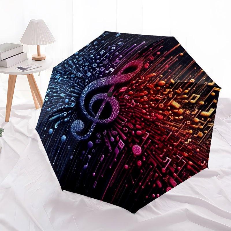 Music Note Digital Art Wall DecorUmbrella with Cute Design,Portable 3-Fold Compact Umbrella for Men&Women,Valentine's Day Mother's Day Hallo