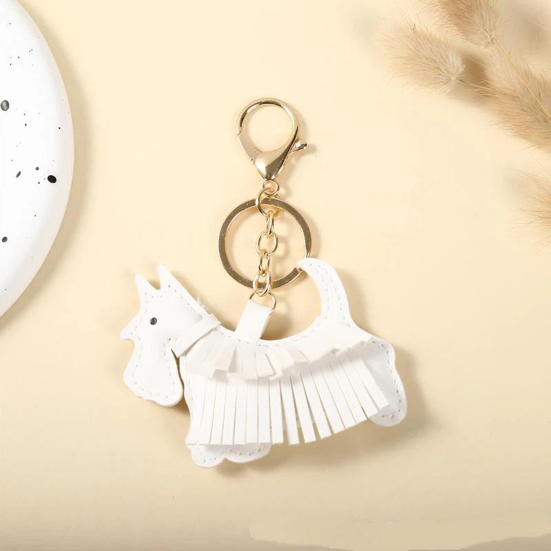 Trendy Pu Leather Schnauzer Bag Charm With Tassel Fringe Unique Car/Bag Accessory/Cute Ornament For Dog Lovers