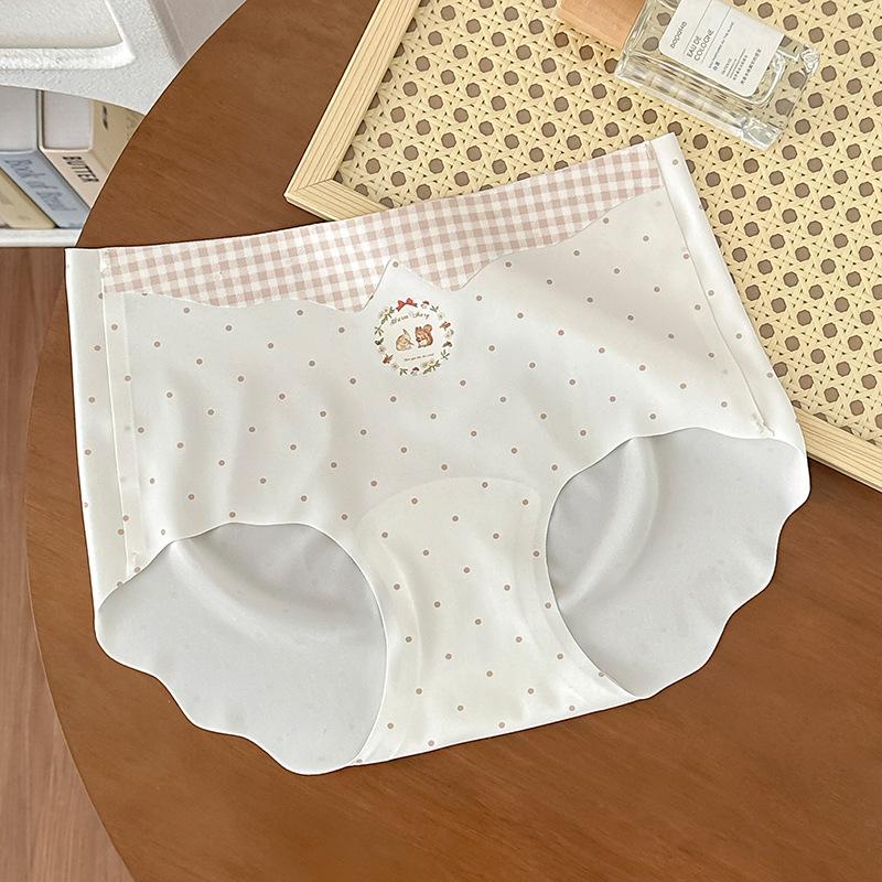 

Ladies Summer Vintage Fawn Print Girl One Piece Ice Silk No Trace 10A Antibacterial Mid Waist Briefs M