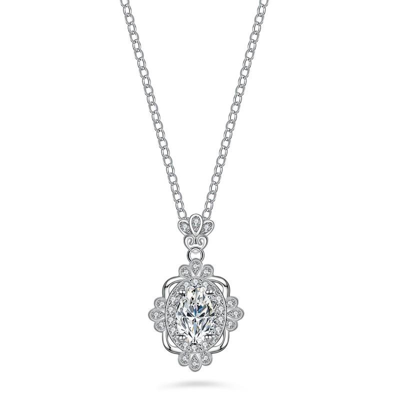 Sterling Pendant Necklace Women 1 Carat Moissanite Oval Crown Design Fashionable Lightweight Jewelry With O-Link Sterling Silver 925