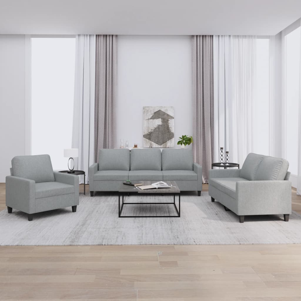 Vidaxl 3-Cz. Relaxation Set With Cushions, Light Grey, Fabric