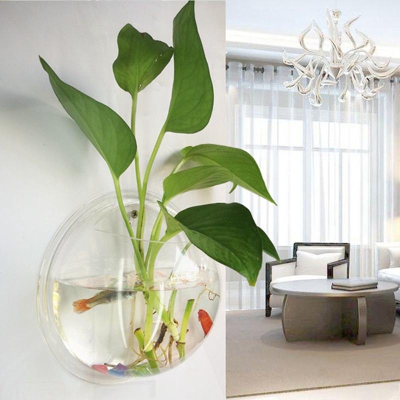 Wall Mounted Clear Acrylic Fish Bowl Transparent Wall Hanging Fish Tank Wall Mounted Aquarium Wall Plant Pot Planter