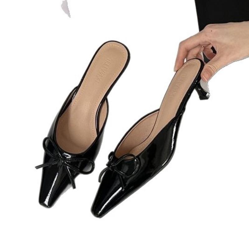 New Mid-thin Heel Shoes Closed-toe Half-slipper High-heeled Single-toe Sandals
