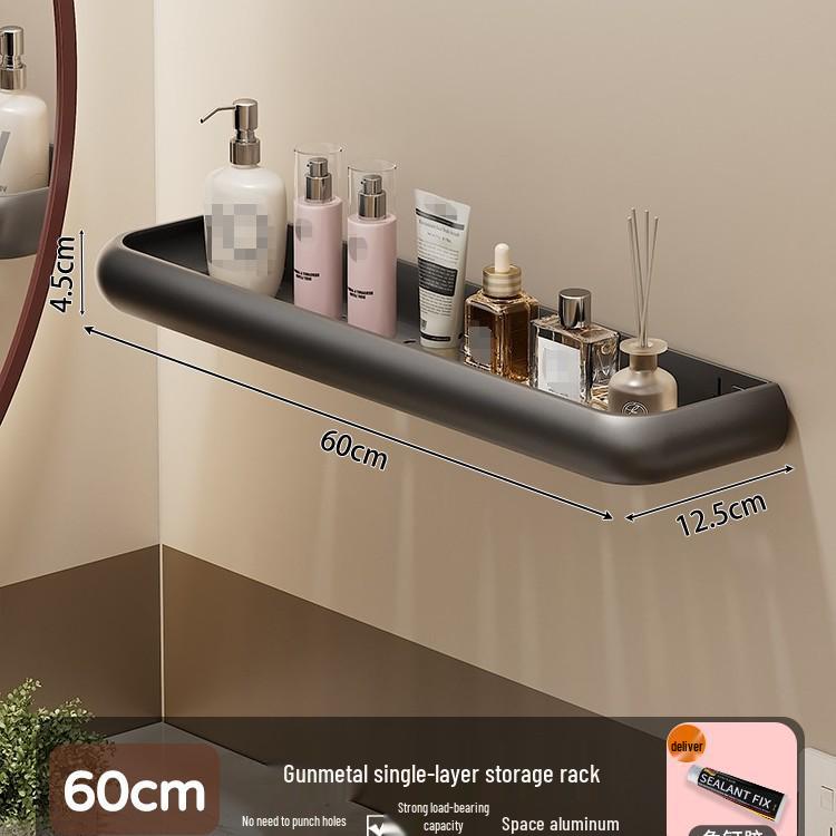 Punch-Free Gunmetal Bathroom Shelf: Wall-Mounted Storage for Vanity & Toilet