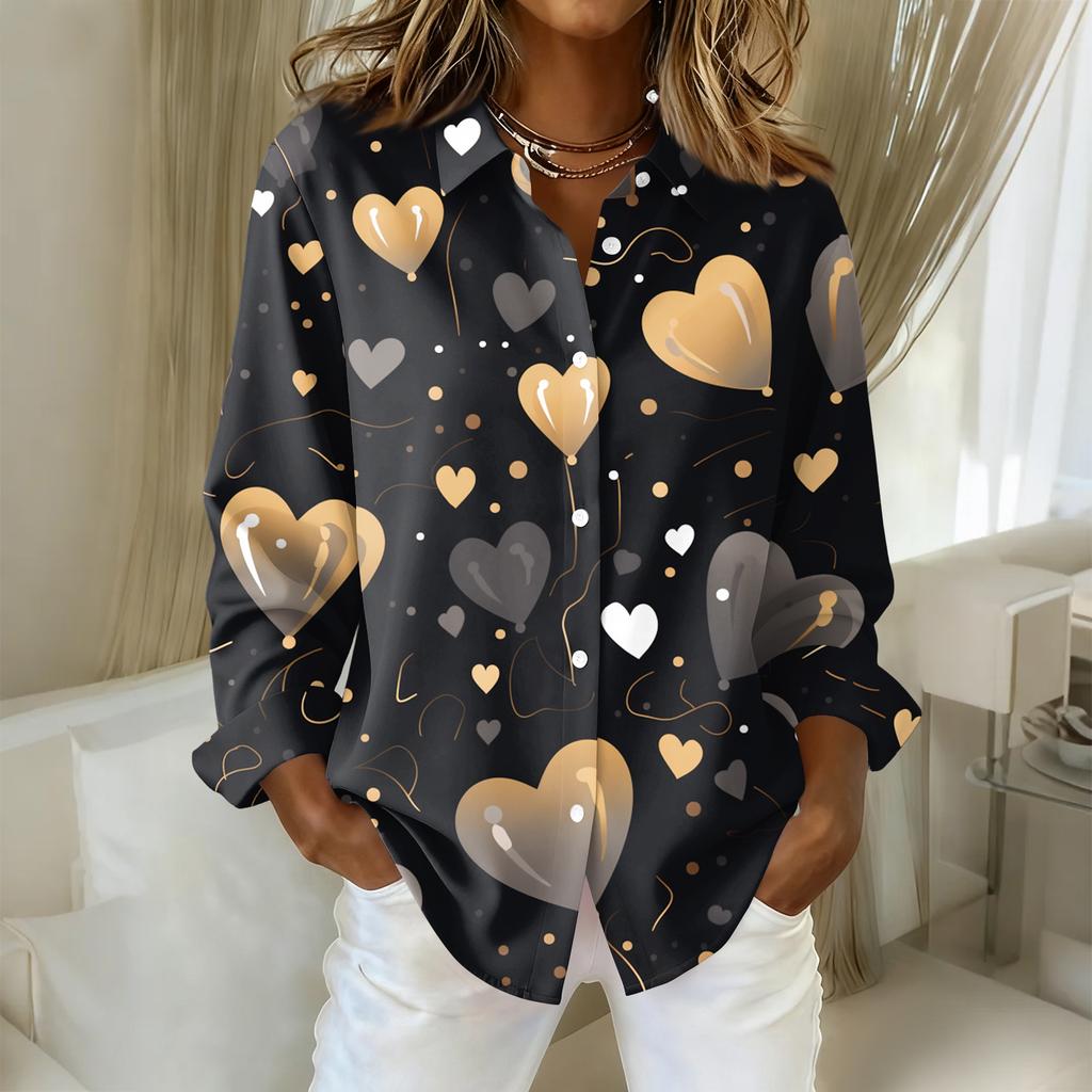 Women's Buttoned Long Sleeved Casual Regular Shirt With Collar Top