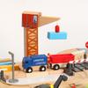 Wooden Train Track Set with Crane Works Rescue Educational Assemble Toys for Boys Girls Compatible with Wooden Rail Pd49