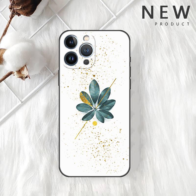 

Luxury Gold Foil Art Case For Apple iPhone 11 15 13 14 Pro Max 12 Plus X 15Pro Black Silicone Phone Coque iPhone 12 Mini