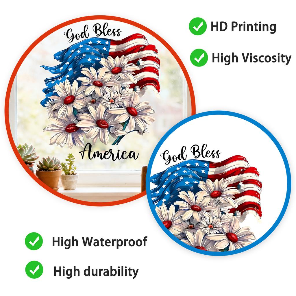 Static Cling Window Stickers Creative Daisy God Bless America for Balcony Patio Door Living Room Bedroom Home Decor