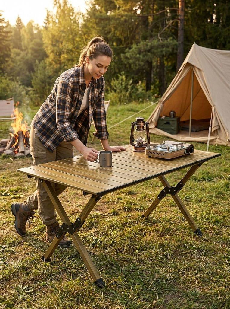 Double-Sided Lightweight Aluminum Folding Camping Table for Outdoor, Barbecue, and Leisure Use