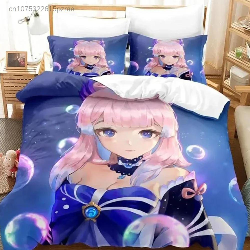 Anime Genshin Impact Sangonomiya Kokomi Bedding Set Printed With Pillowcase Bed Duvet Cover Soft Queen King Size Bedclothes Home
