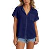 Women's Summer Short Sleeve Blouse with Collar - Color Button Up Relaxed Fit