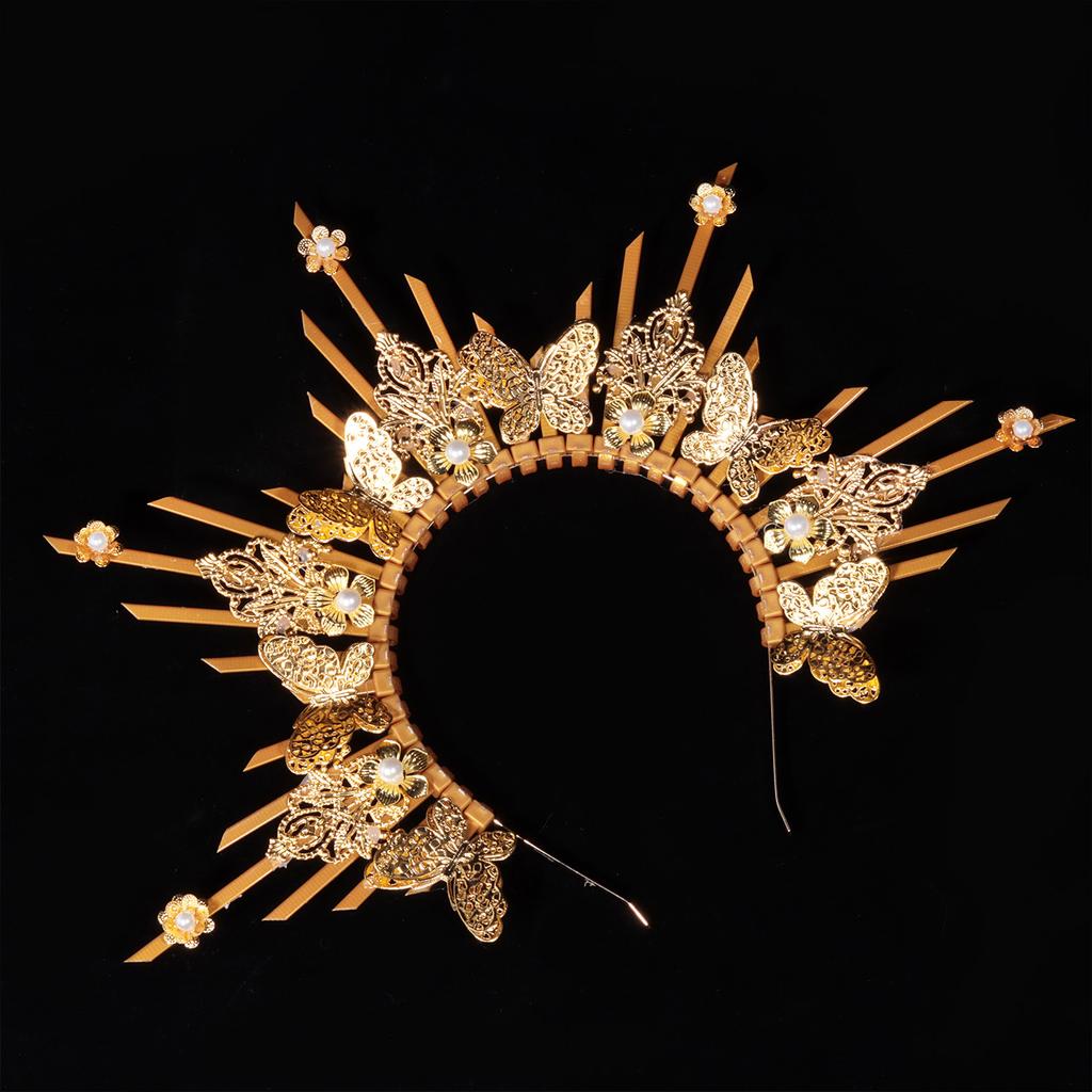 Women Crown Halo Headpiece Wedding Headwear Cosplay Girls Sun Goddess Pearl Halloween Carnival Party Headdress Costume Props