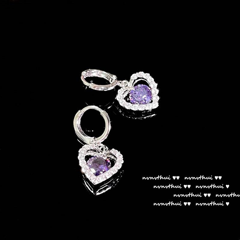 Lake Light And Water Shadow Purple Tanzanite Flower Earrings, Antique, 18K Gold Wheat Ear Plated Geometric Zircon Inlaid Earrings.