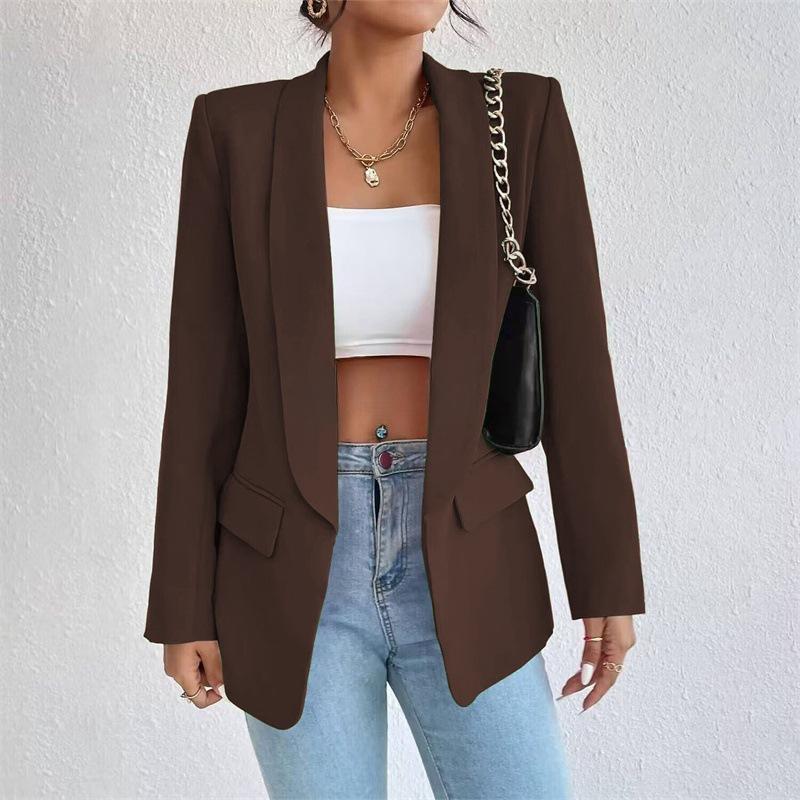 Women's Elegant Solid Color Long Sleeved Single Breasted Sports Jacket - Loose Fit, Classic Silhouette, High-quality Stitching