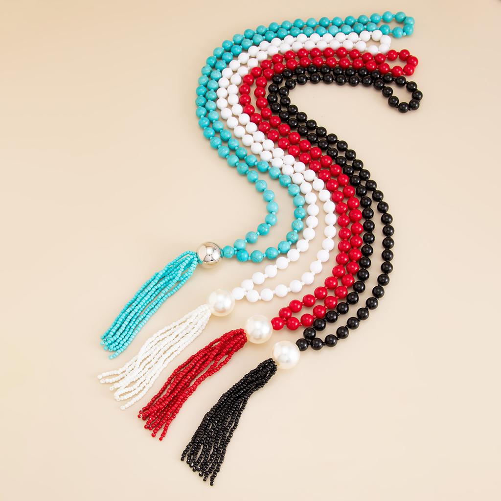 Acrylic Bead Chain Necklace for Women Vintage Tassel Sweater Chain Jewelry Accessory