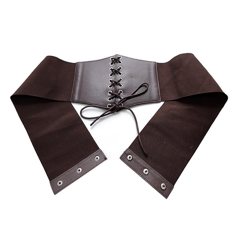 Women's Elastic Waistband Wide Leather Belt, Black, Versatile Fashion Lace-up Dress Accessory