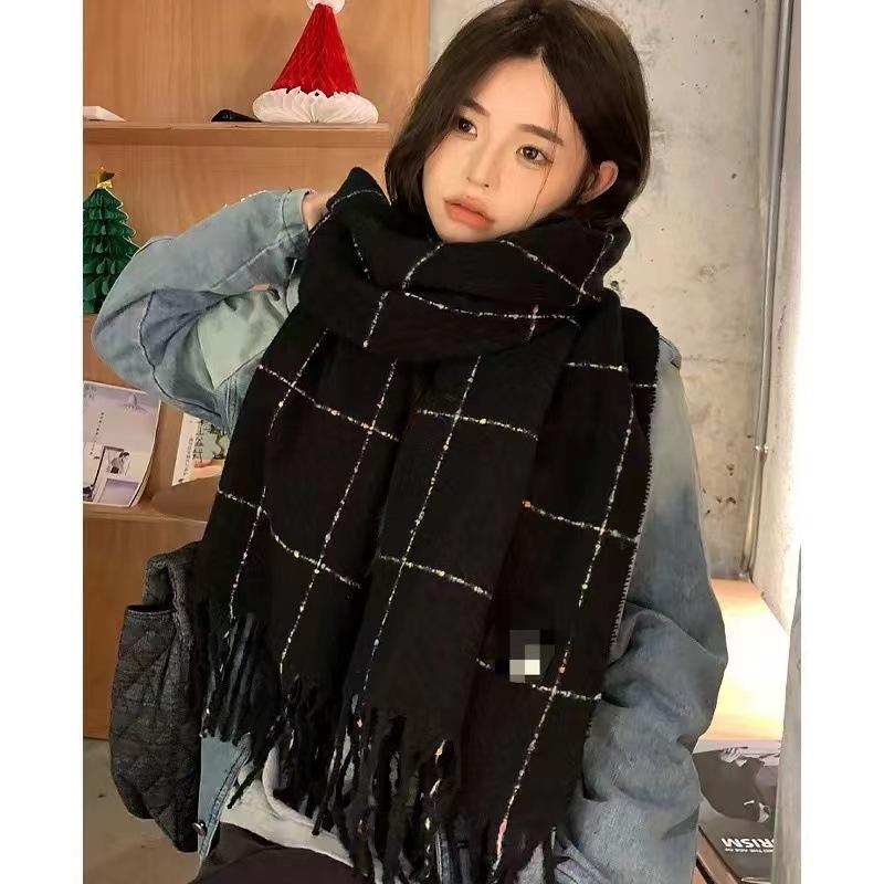 New Large Plaid Scarf for Women in Autumn and Winter Korean Style Tassel Imitation Cashmere Warm Men's Scarf for Couples Casual and Versatile Students
