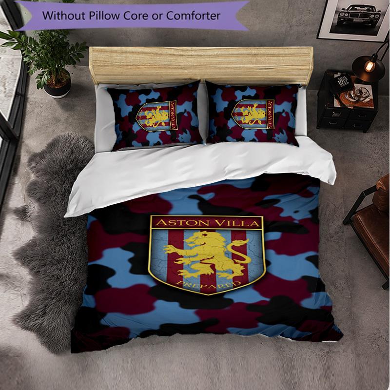 Set Biancheria da Letto Aston Villa Football 3 Pezzi Morbido Set Copripiumino con Federe Set Decorazione Camera da Letto per la Casa