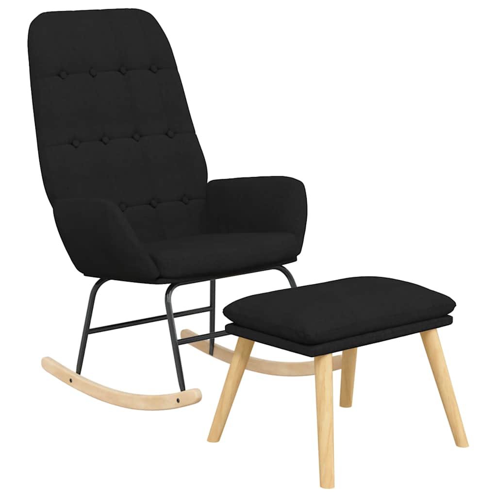 Rocking Chair with Footstool Black Fabric