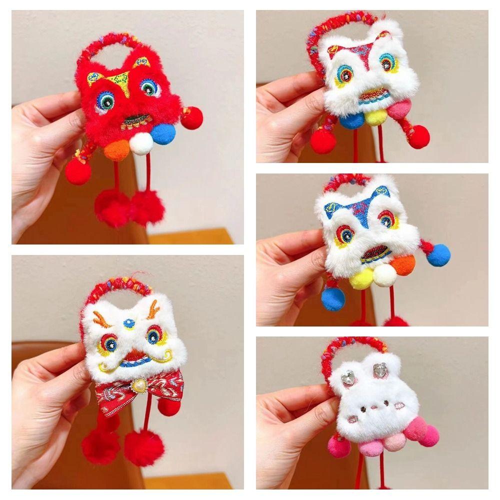 Ponytail Holder Lion Awakening Headwear Tassel Plush Elastic Hair Band New Year Hair Rope  Travel