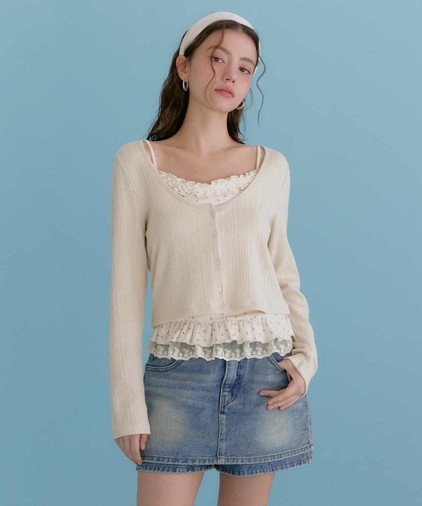 MICANE Beya Cardigan-Frill Sleeveless Set