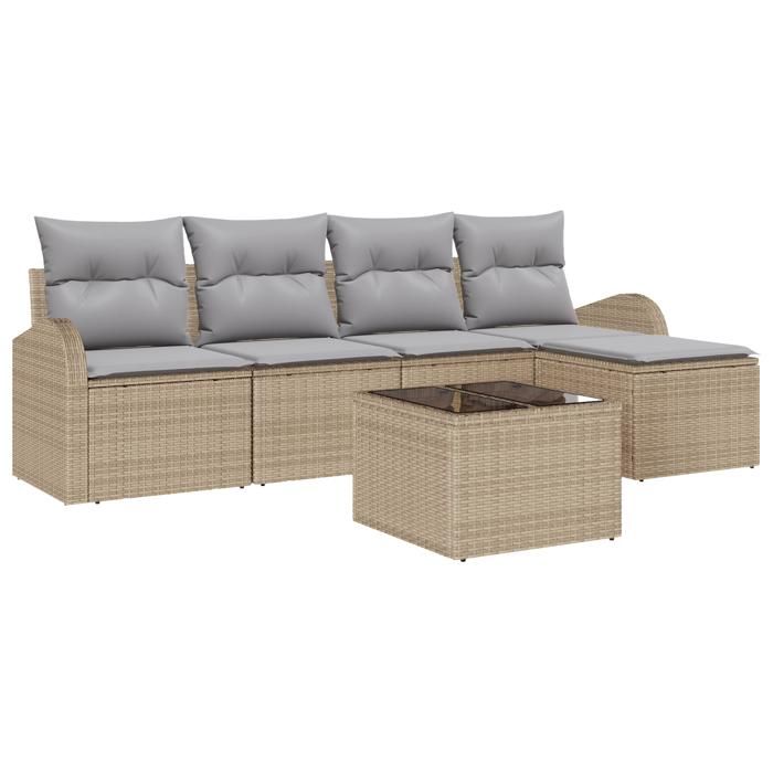 Ensemble de Canapé de Jardin 6 Pièces avec Coussins Noir Rattan Synthétique, Canapé de Jardin 2 Places avec Rangement 3354679