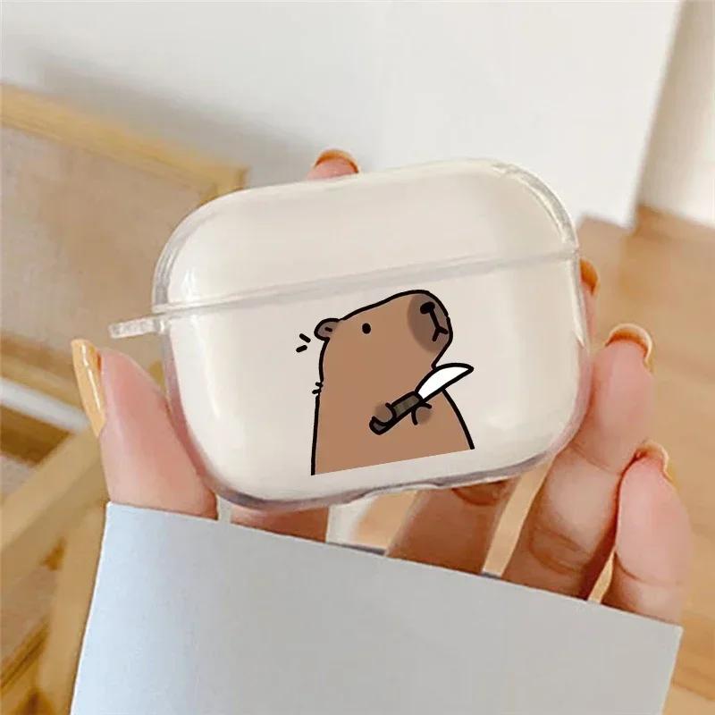 Süßes Cartoon-Capybara-Paar Kopfhörerhülle Für Apple AirPods 4 3 2 1 Klare Schutzhüllen Für AirPods Pro 2 Tierhülle