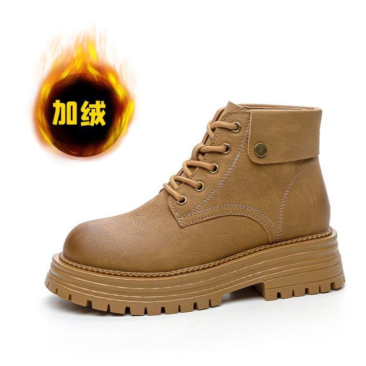 thick-soled thick-heeled flip-top frosted leather Martin boots women's boots 2025 new British style recreational locomotive medium boots short boots