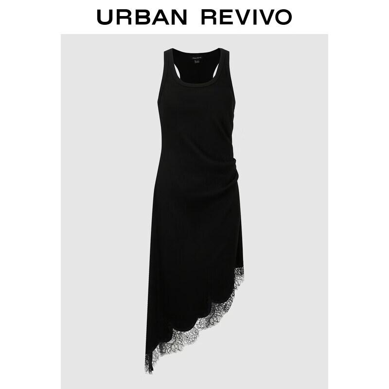 UR2026 Women s Trendy Irregular Lace Patch Sleeveless Dress S