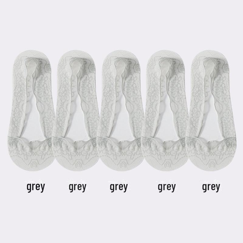 Women's Non-Slip Lace Boat Socks - Thin Summer White, Peacock Screen, Water Wave Design, Low-Top, Shallow Mouth, Ice Silk, Invisible Style.