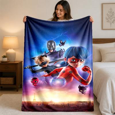 Miraculous Ladybug Print Flannel Blanket Cozy Warm Plush Throw Blanket For Bed Sofa Couch Indoor Household Use
