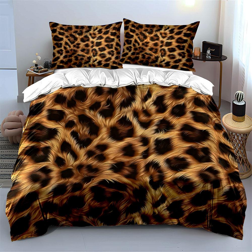 Leopard Print Fur Pattern Bedding Duvet Cover Set (1*Duvet Cover 2*Pillowcases, Without Duvet Insert)