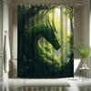 Dschungelgrünes Drachen Duschvorhang Set - Fantasie Drache, Voller Grünpflanzen, Polyester Stoff, Moderne Badezimmer Deko