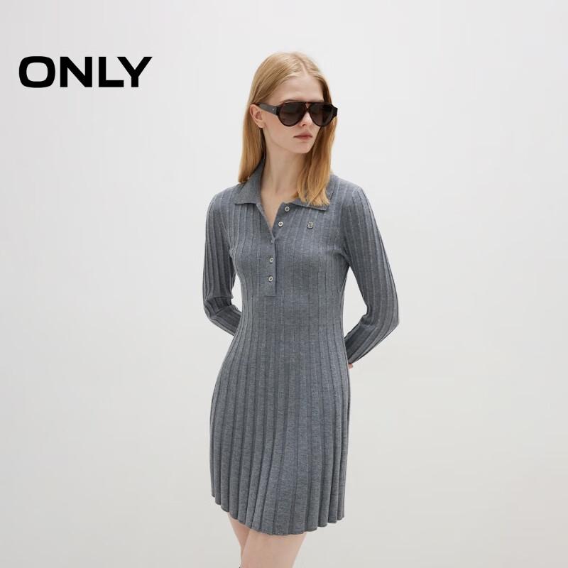 ONLY Women's Relaxed Fit Polo Collar Long Sleeve Knit Mini Dress