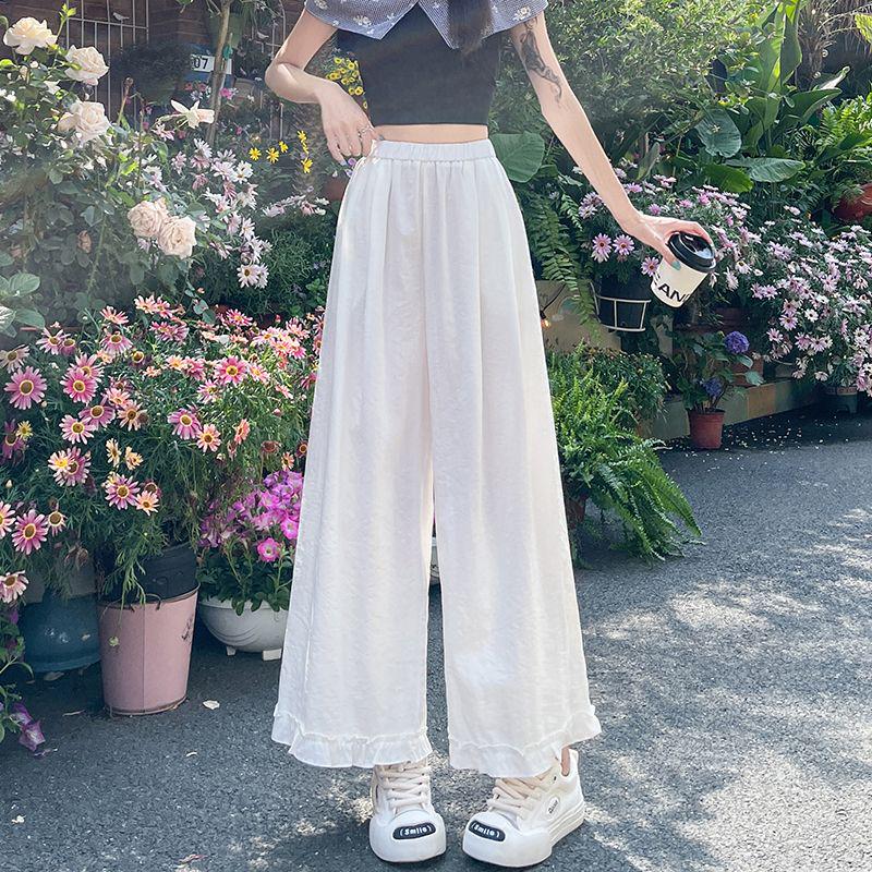Women's Edge Cotton Linen Wide-Leg High-Waisted Pants - Slimming, Loose, Casual, Nine-Point Length, Summer 2026