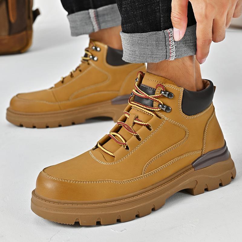 Outdoor High-Top Leather Men'S Martin Boots Lace-Up Thick-Soled Tooling Men'S Shoes Counter Picks Up Leaks