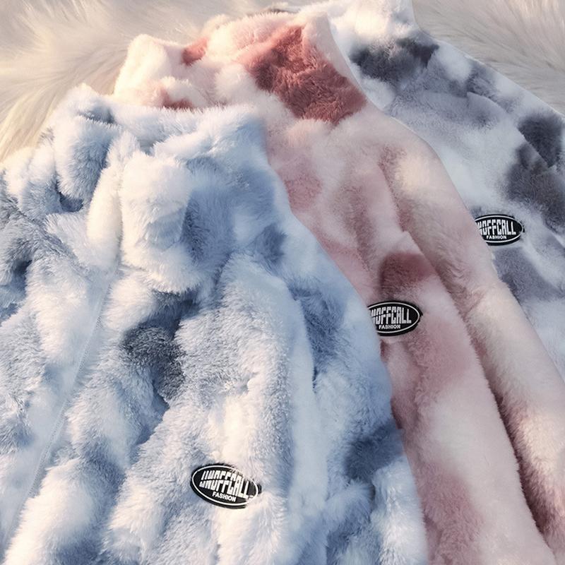 Thick Lambswool Warm Tie-dye Fashionable Loose Jacket for Women
