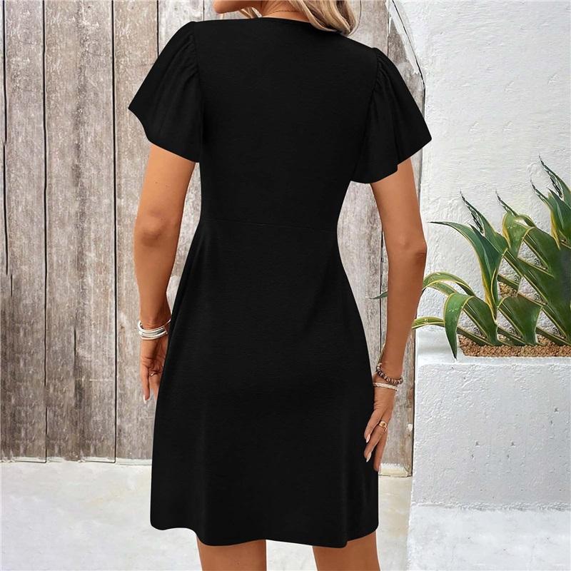 Women's V-Neck Twist Front Short Sleeve Dress Casual Loose Fit Mini Dress Elegant Party Dress