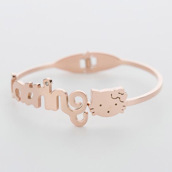 Cute Hello Kitten Fashion Small Ins Women's Titanium Steel Can Be Open-Ended Bracelet Women's