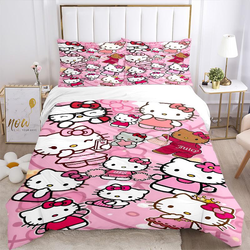 Hello Kitty Party Print 3Pcs Bedding Setduvet Cover With 2 Bedropillowcase Home Birthday Gift