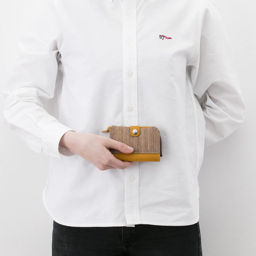 REAL Key card coin case Key case with coin purse Genuine leather Natural wood Wood Leather Made in Japan Mustard [VARCO WOOD] Men's Women's (Gray)