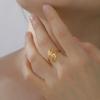 Fashionable hollow double lotus opening ring stainless steel irregular minimalism Bohemian lotus eternal ring yoga couple gift