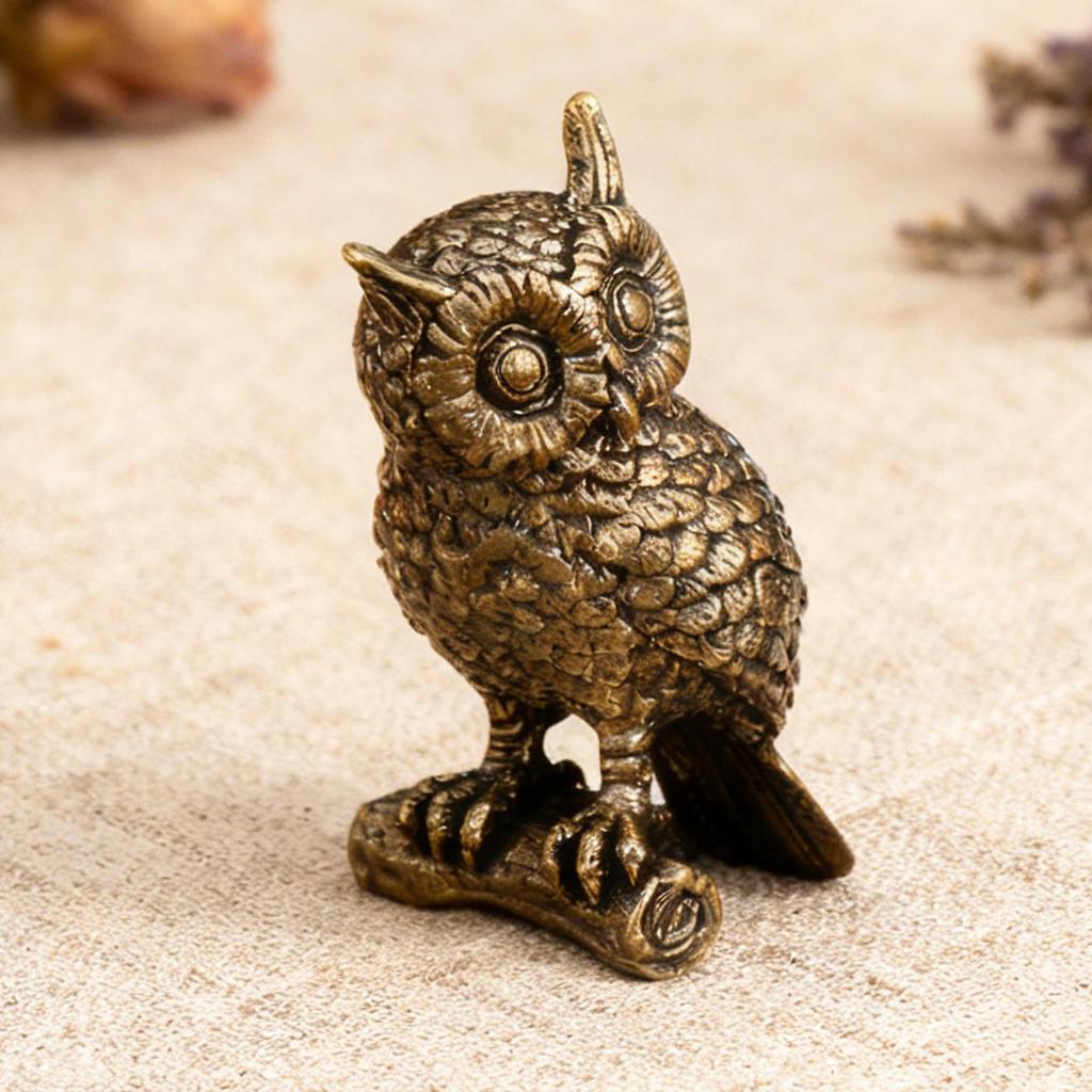 Owl Figurine Decorative Brass Bird Sculpture 1.89 Inches Owl Figurines for Living Room Study Room Shelf Table Porch Entryway